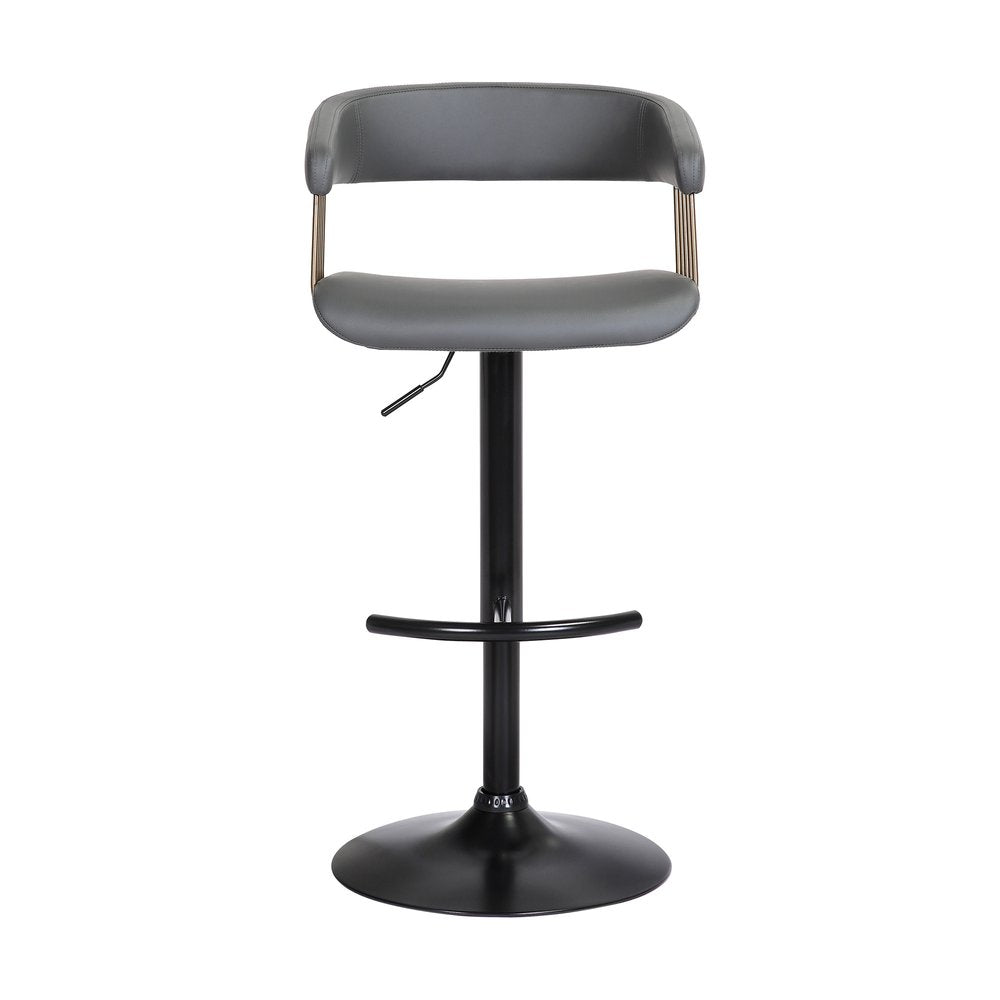 Gray And Black Faux Leather And Fabric And Metal Adjustable Height Swivel Bar Chair