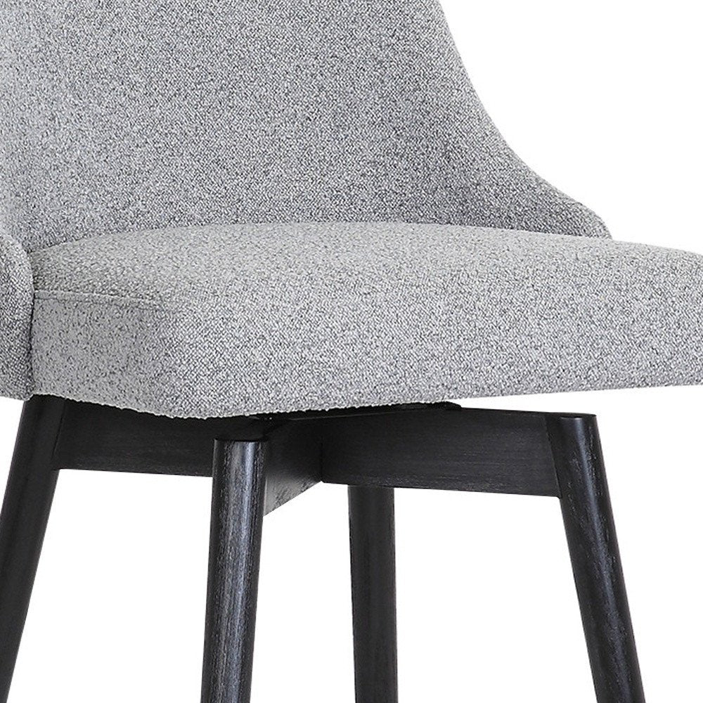 30" Light Gray And Black Fabric And Solid Wood Bar Height Swivel Bar Chair
