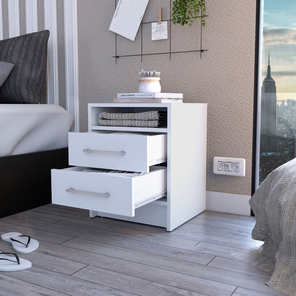 20" White Wood Two Drawer Nightstand