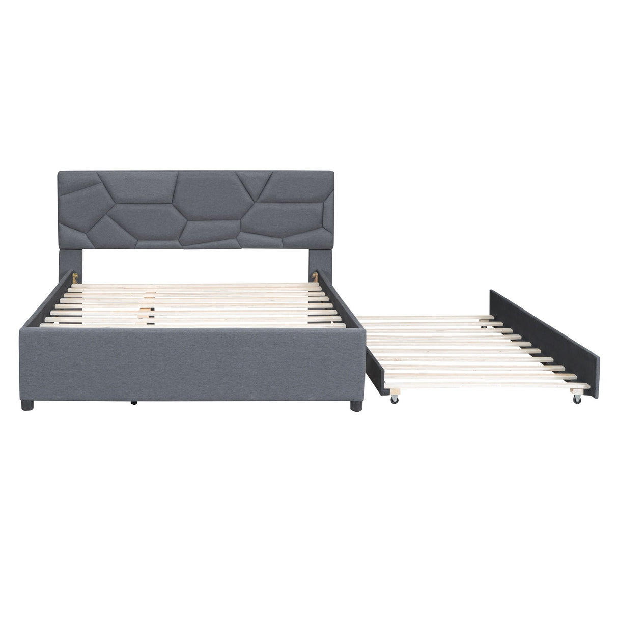 Upholstered Platform Bed With Brick Pattern Headboard And Twin Long Size Trundle by Couch.com