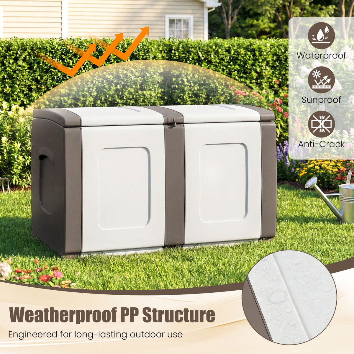 53 Gallon Patio Container with Lockable Lid for Packages and Garden-Beige