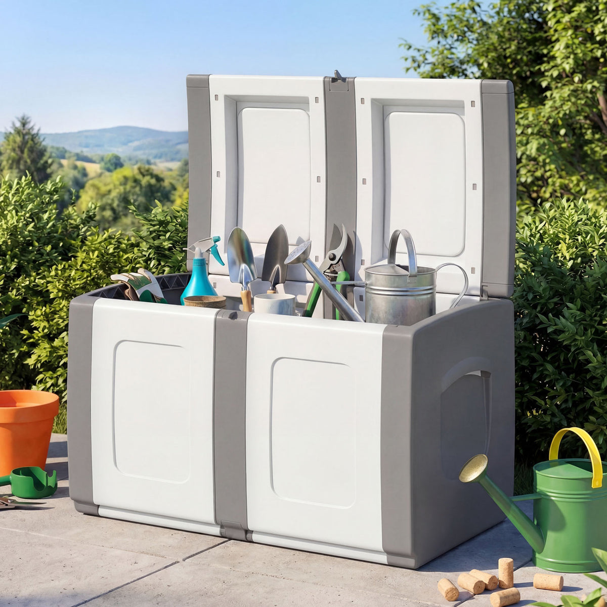 53 Gallon Patio Container with Lockable Lid for Packages and Garden-Gray