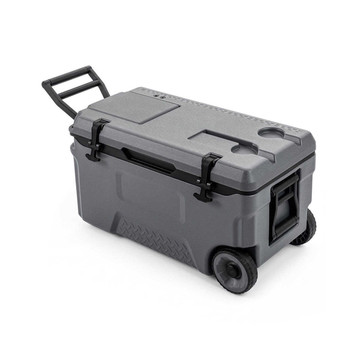53 Quart Portable Rolling Cooler with Fish Ruler for Outdoor-Gray