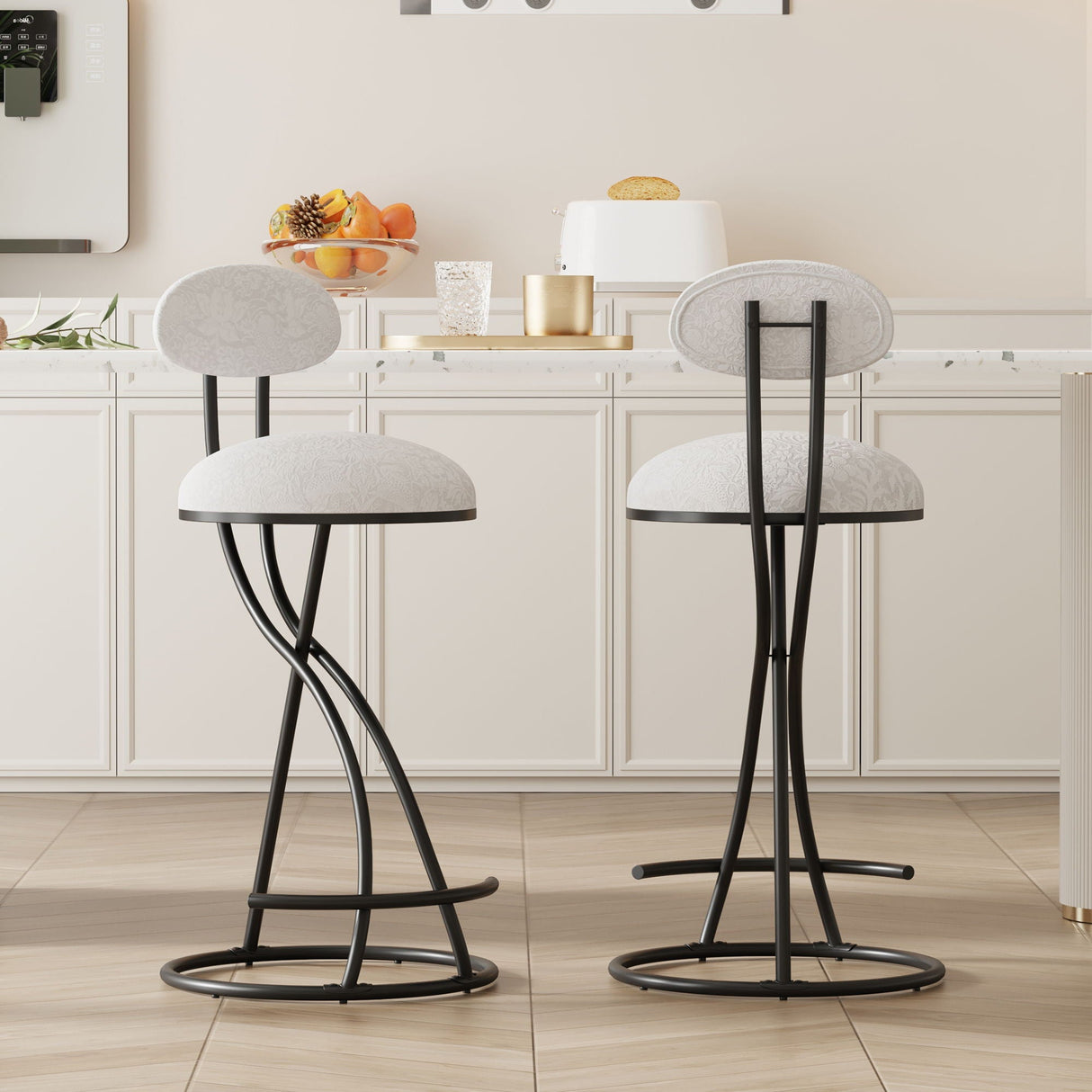 Round Print Bar Stools Upholstered Chairs For Kitchen (Set of 2) by Couch.com