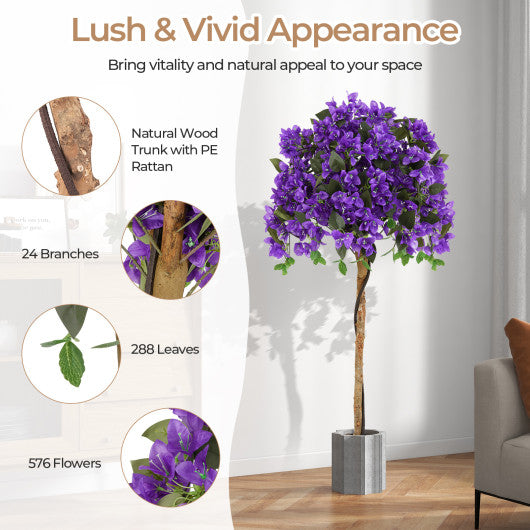 4.5 Feet Artificial Azalea Tree with Cement Pot-Purple