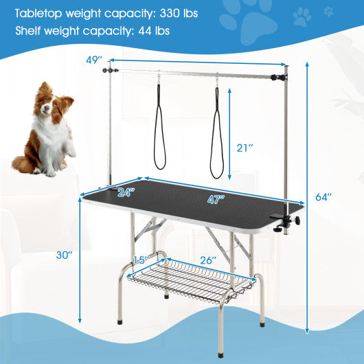 Foldable Dog Grooming Table with Height Adjustable Arms-Black