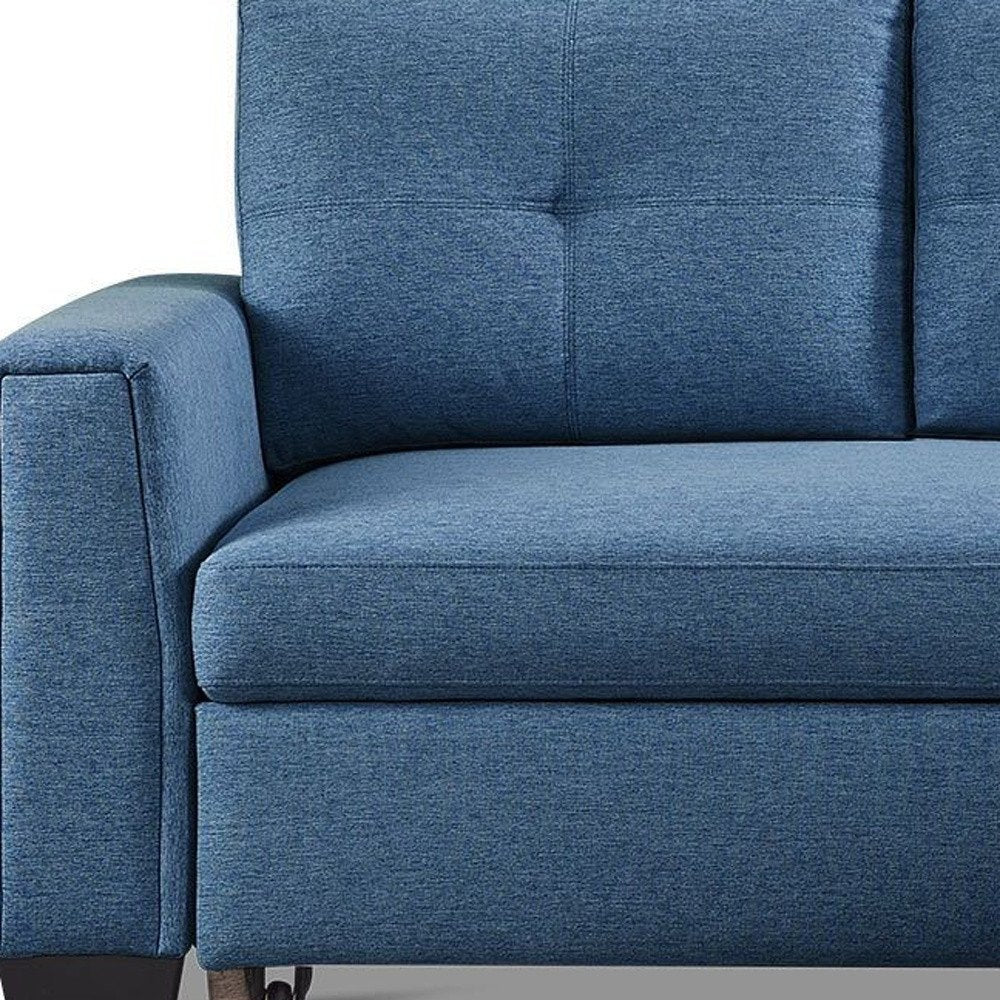 92" Blue Polyester Blend Convertible Futon Sleeper Sofa With Black Legs
