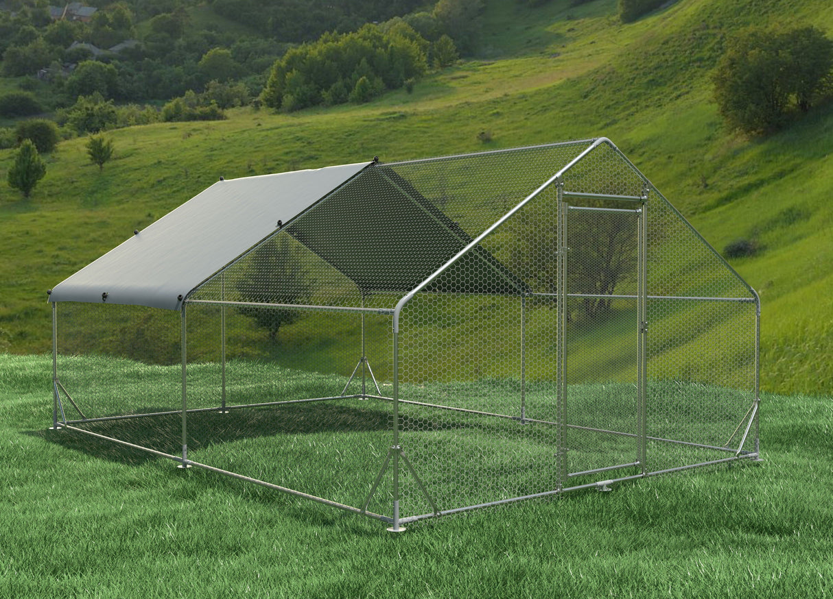 Large Metal Chicken Coop, Walk In Poultry Cage Hen Run House Rabbits Habitat Cage Spire Shaped Coop With Waterproof And Anti Ultraviolet Cover by Couch.com