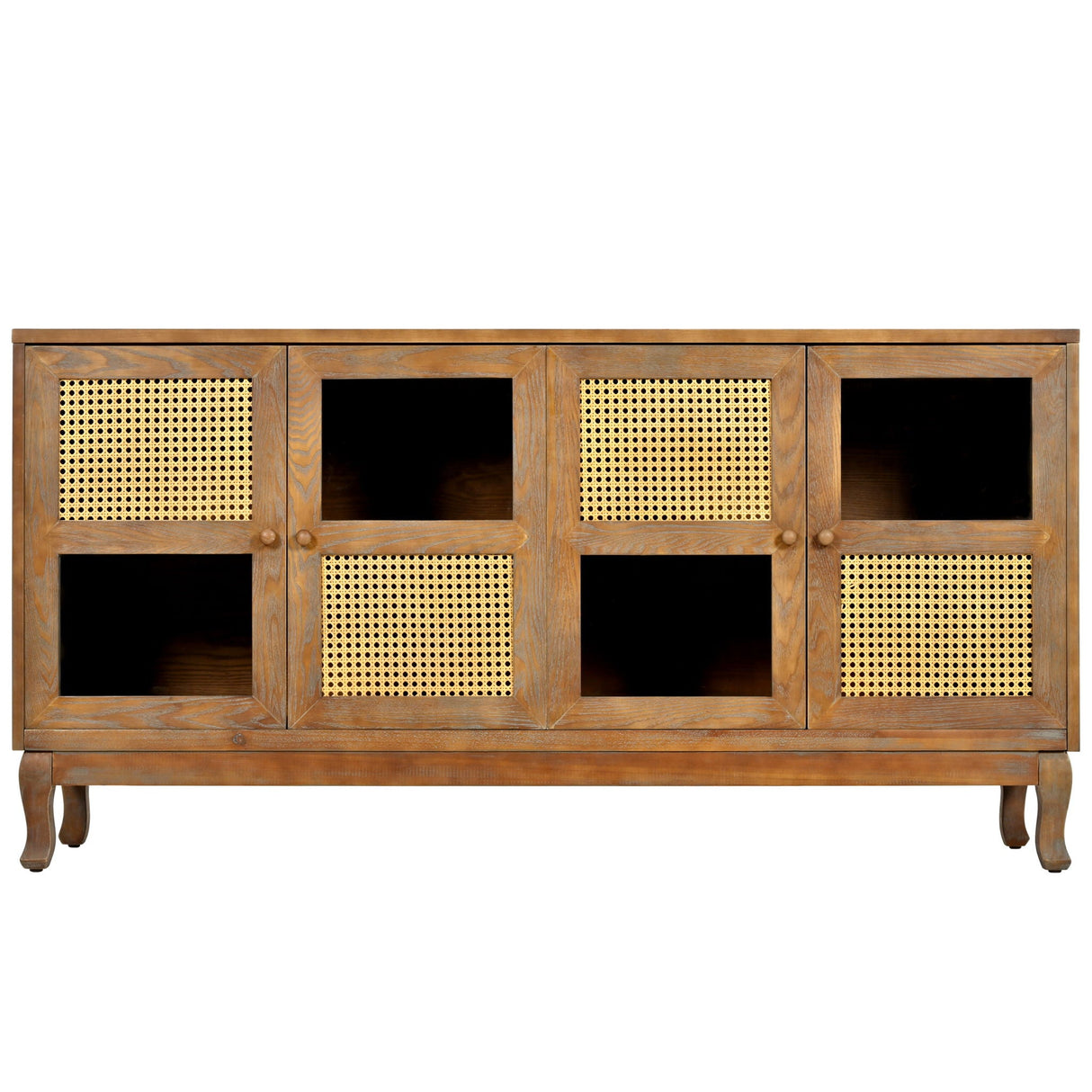 Retro Industrial 4 Door Sideboard With Large Storage, Rattan And Glass Doors by Couch.com