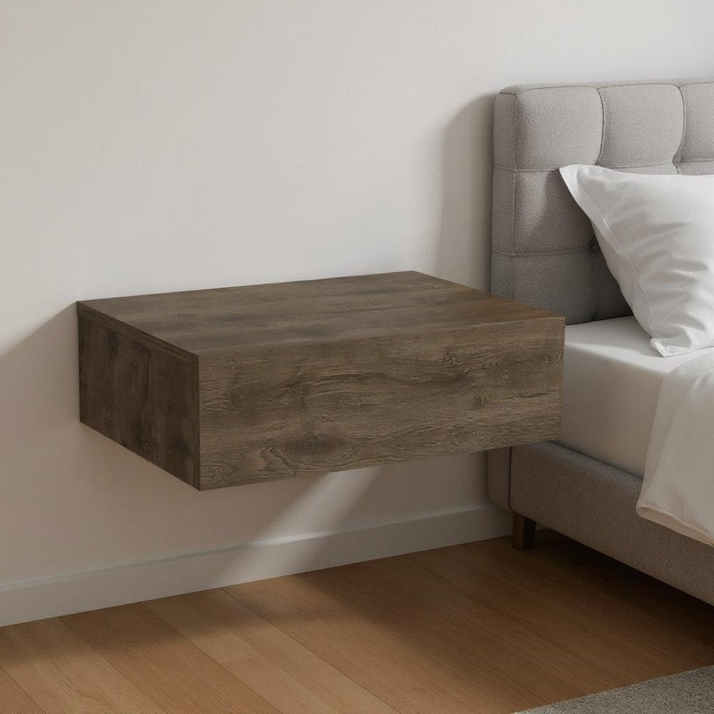 16" Brown Wood One Drawer Floating Nightstand