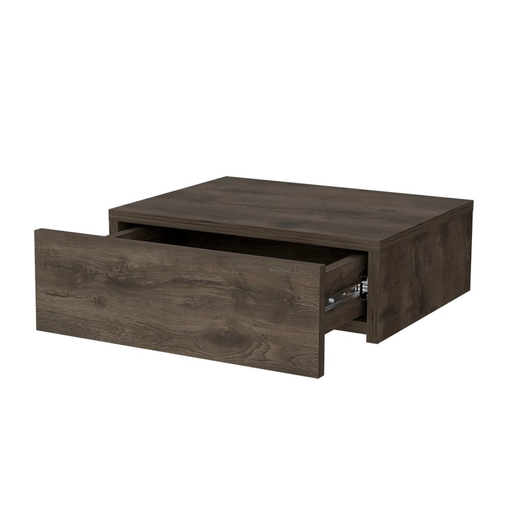 16" Brown Wood One Drawer Floating Nightstand
