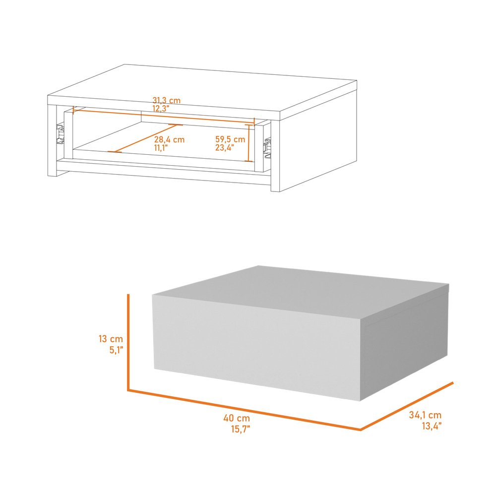 16" White Wood One Drawer Floating Nightstand