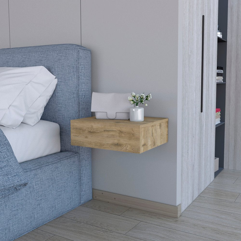 16" Beige Wood One Drawer Floating Nightstand