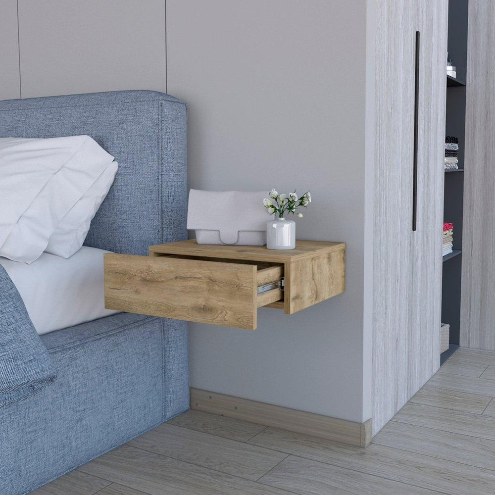 16" Beige Wood One Drawer Floating Nightstand