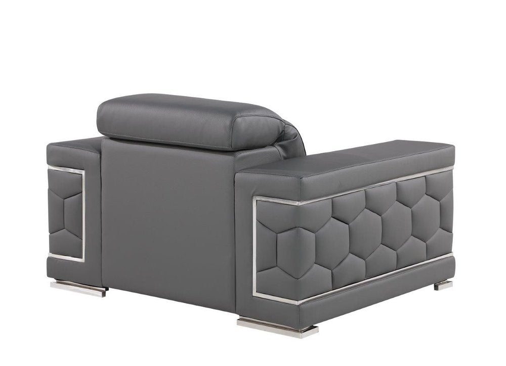 47" Granite Gray And Silver Genuine Leather Club Chair