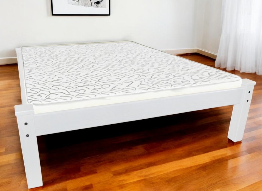 White Solid Wood Queen Bed Frame