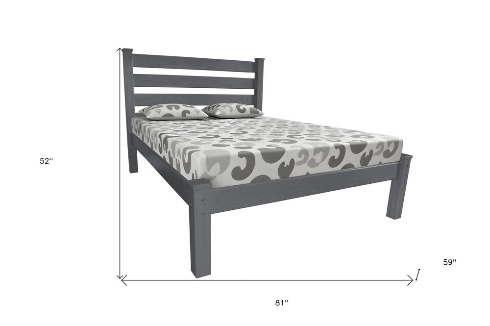 Gray Solid Wood Full Bed Frame
