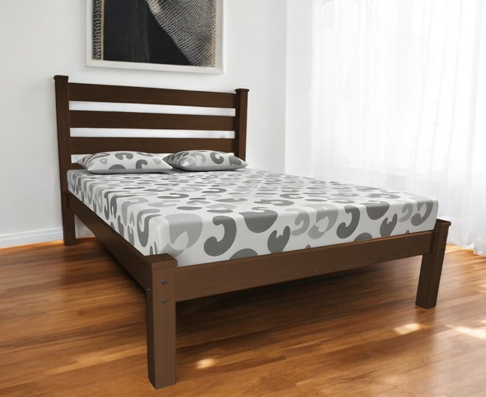 Brown Solid Wood Queen Bed Frame