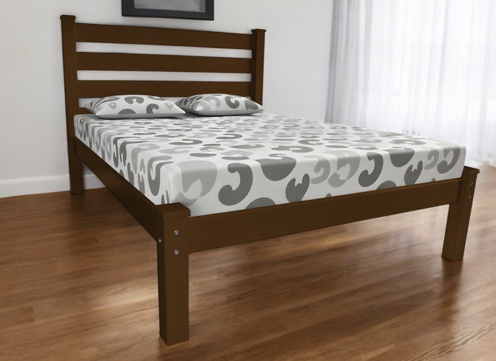 Brown Solid Wood Queen Bed Frame