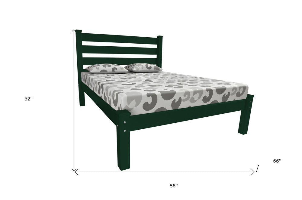 Dark Green Solid Wood Queen Bed Frame