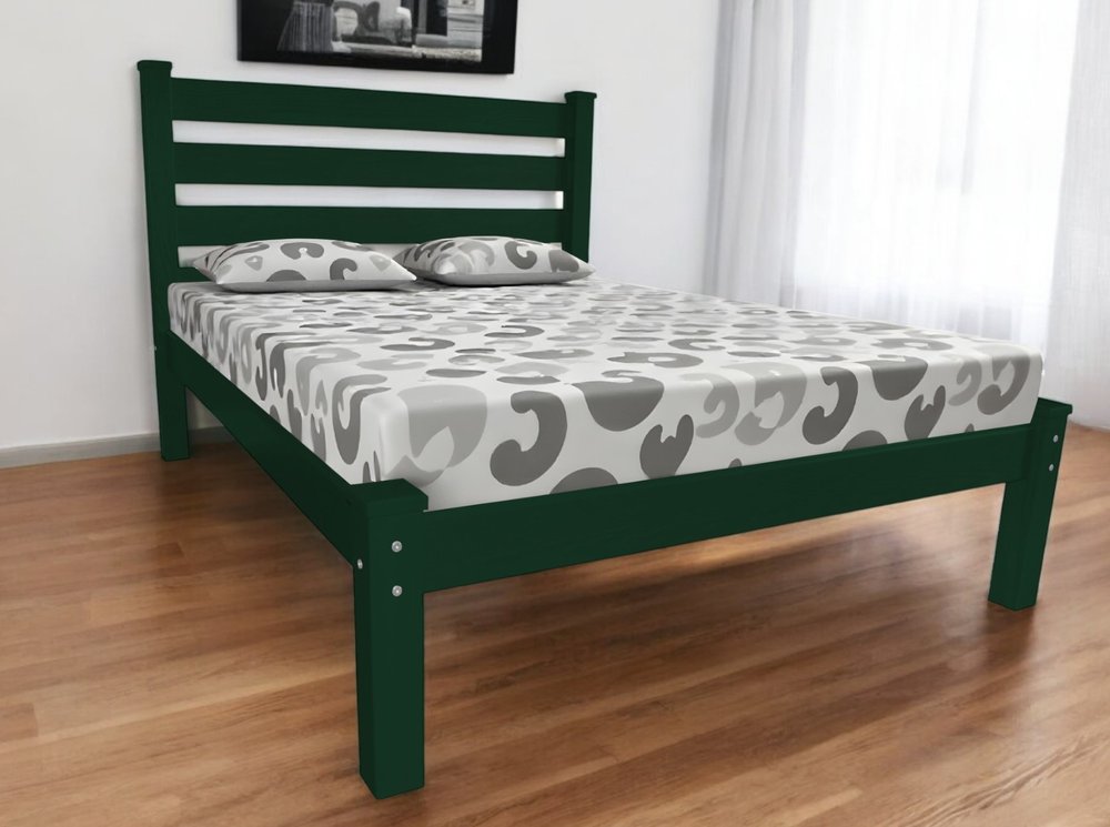 Dark Green Solid Wood Queen Bed Frame