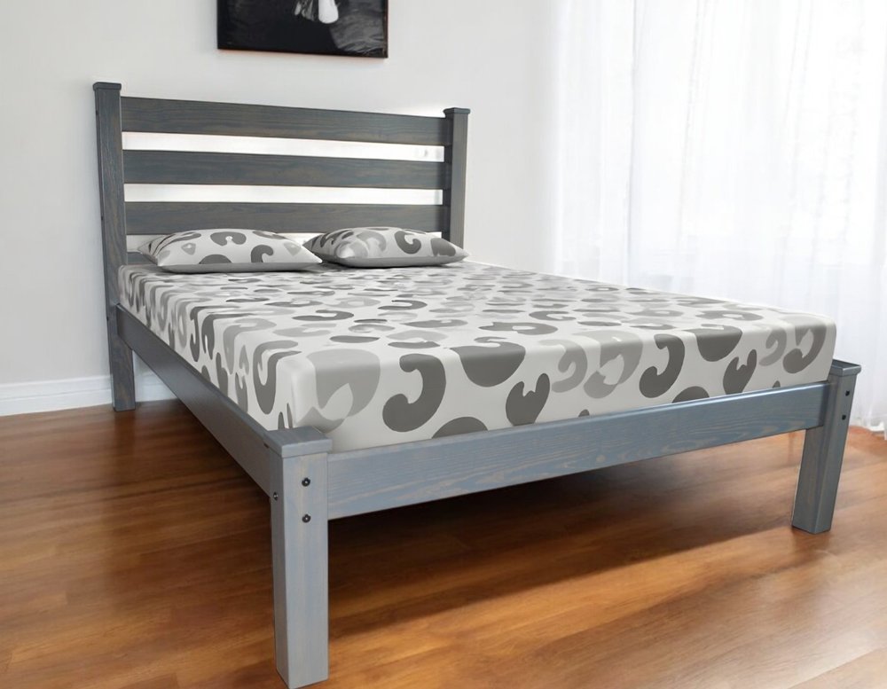 Gray Solid Wood Queen Bed Frame