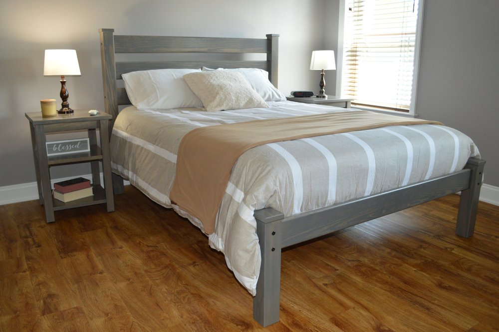 Gray Solid Wood Queen Bed Frame