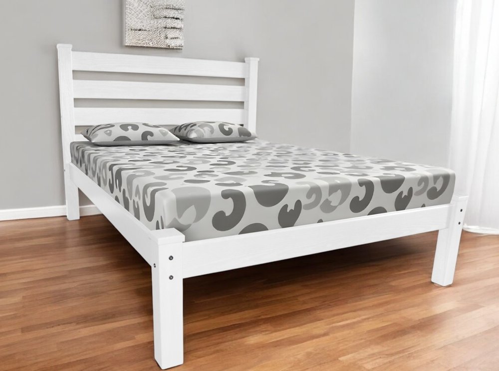 White Solid Wood Queen Bed Frame