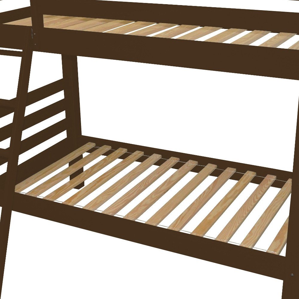 Brown Queen Traditional Solid Wood Bunk Bed