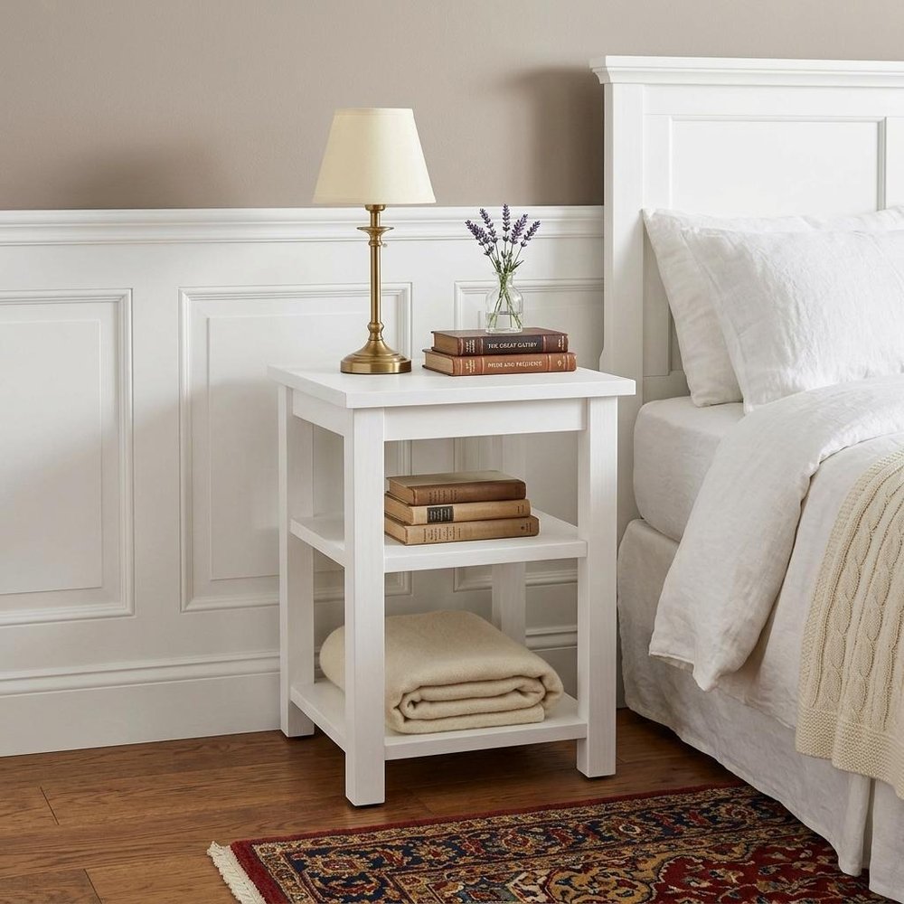 28" White Solid Wood Nightstand