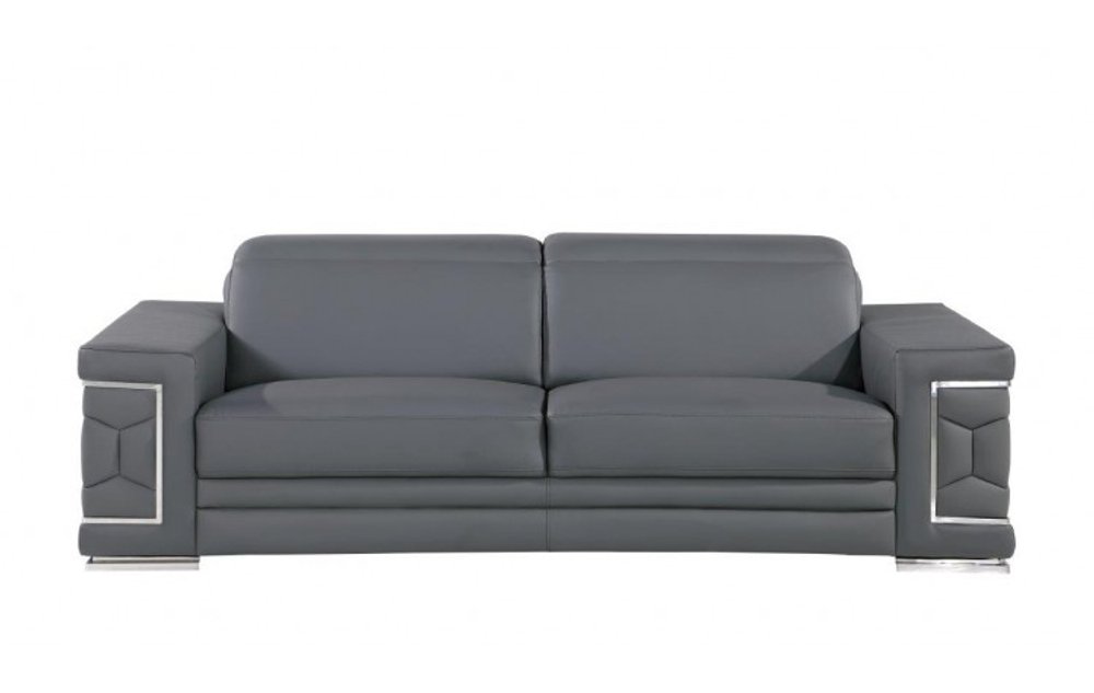 89" Gray Leather Sofa With Silver Legs