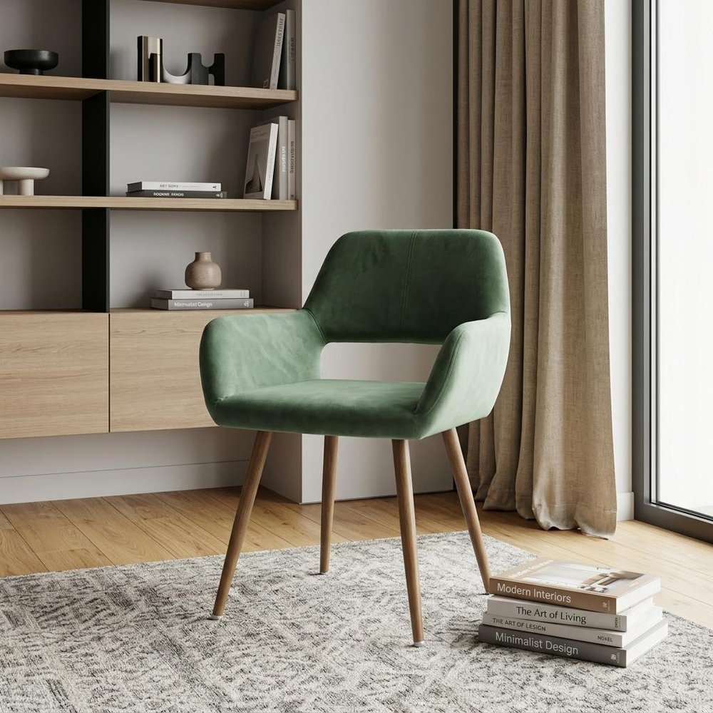 22" Green and Brown Velvet Arm Chair