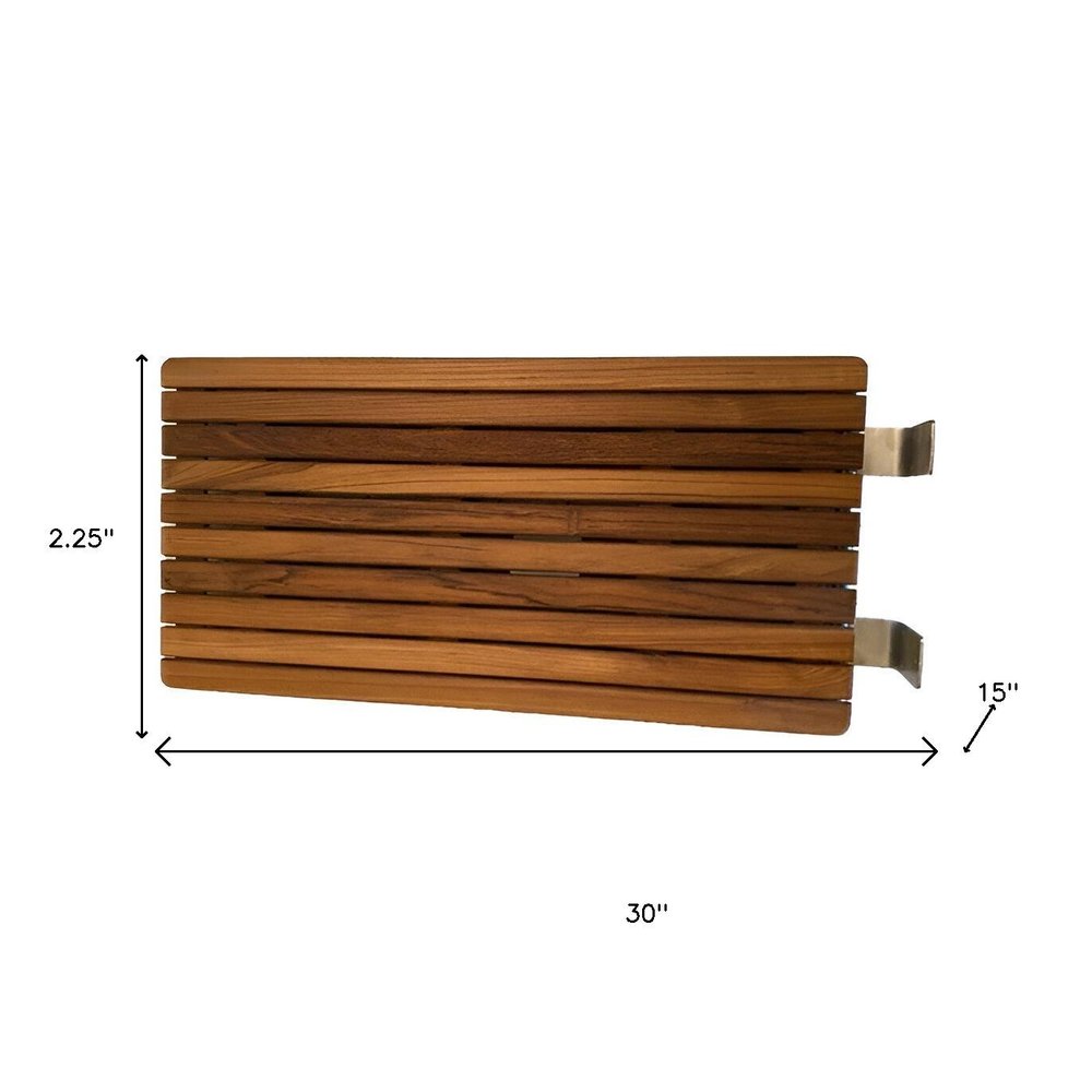 30" Brown Wall Mount Teak Rectangular Shower Bench