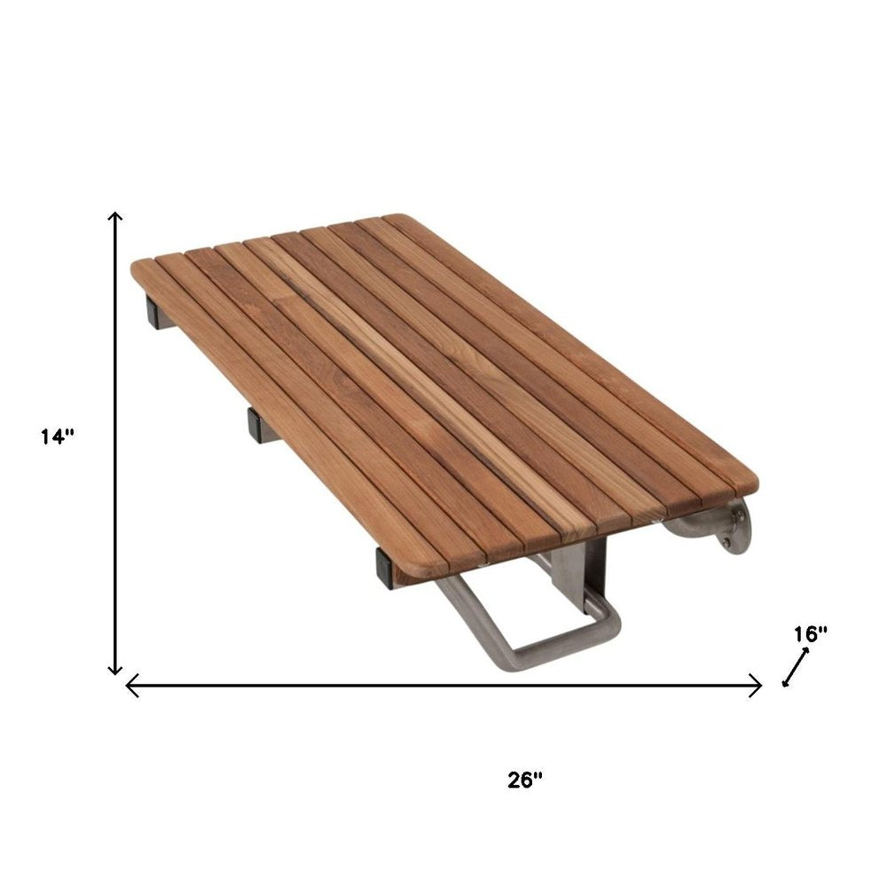 14" X 26" Brown Teak Rectangular Shower Bench
