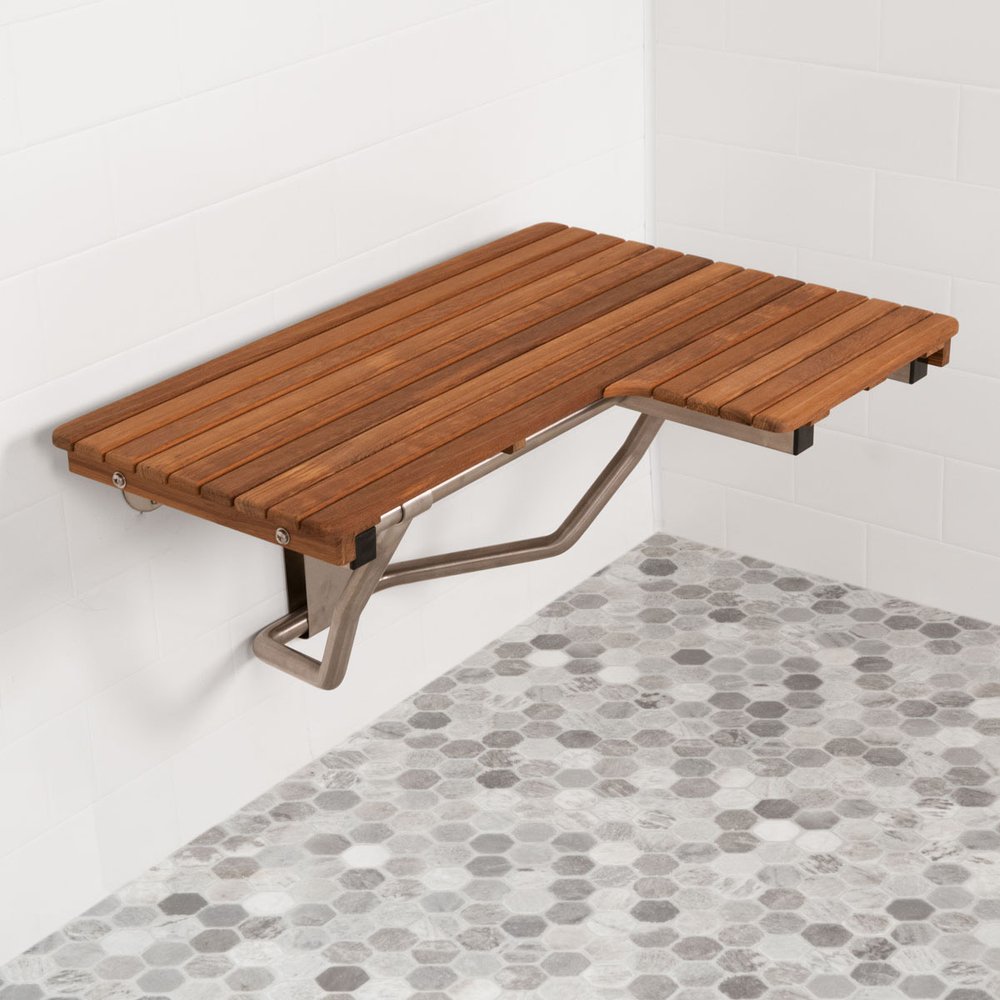 14" X 32" Brown Teak Rectangular Shower Bench
