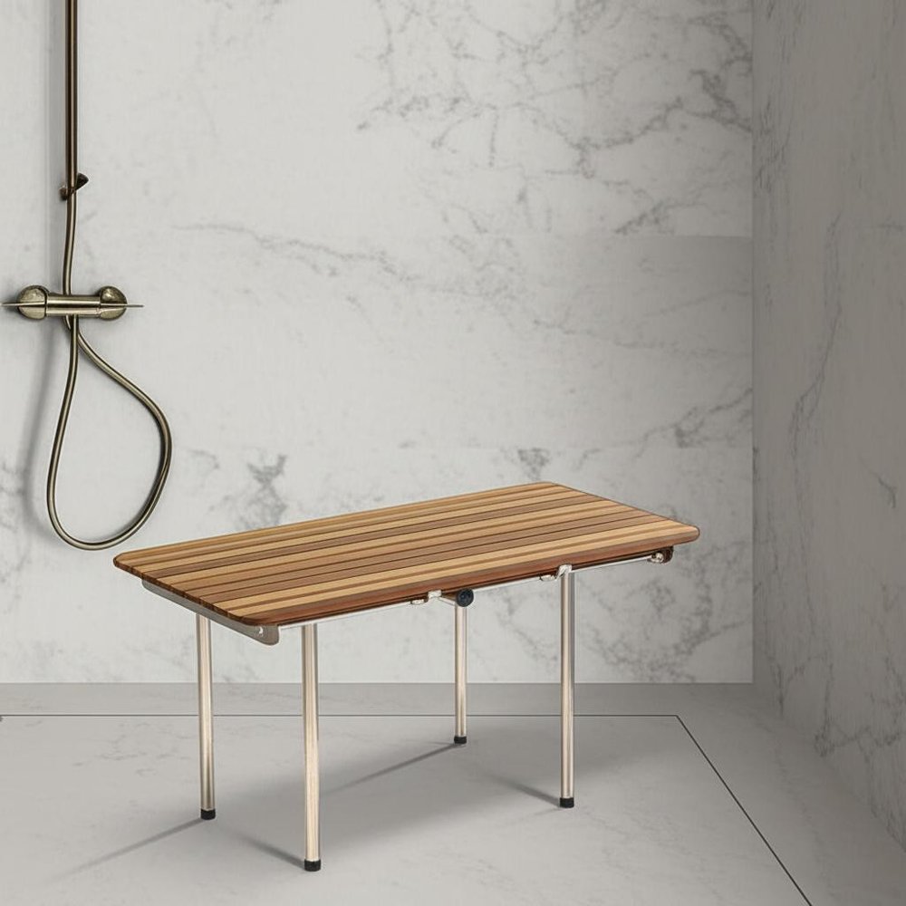 18" X 20" Brown Teak Rectangular Shower Bench