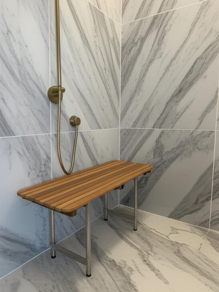 18" X 30" Brown Teak Rectangular Shower Bench