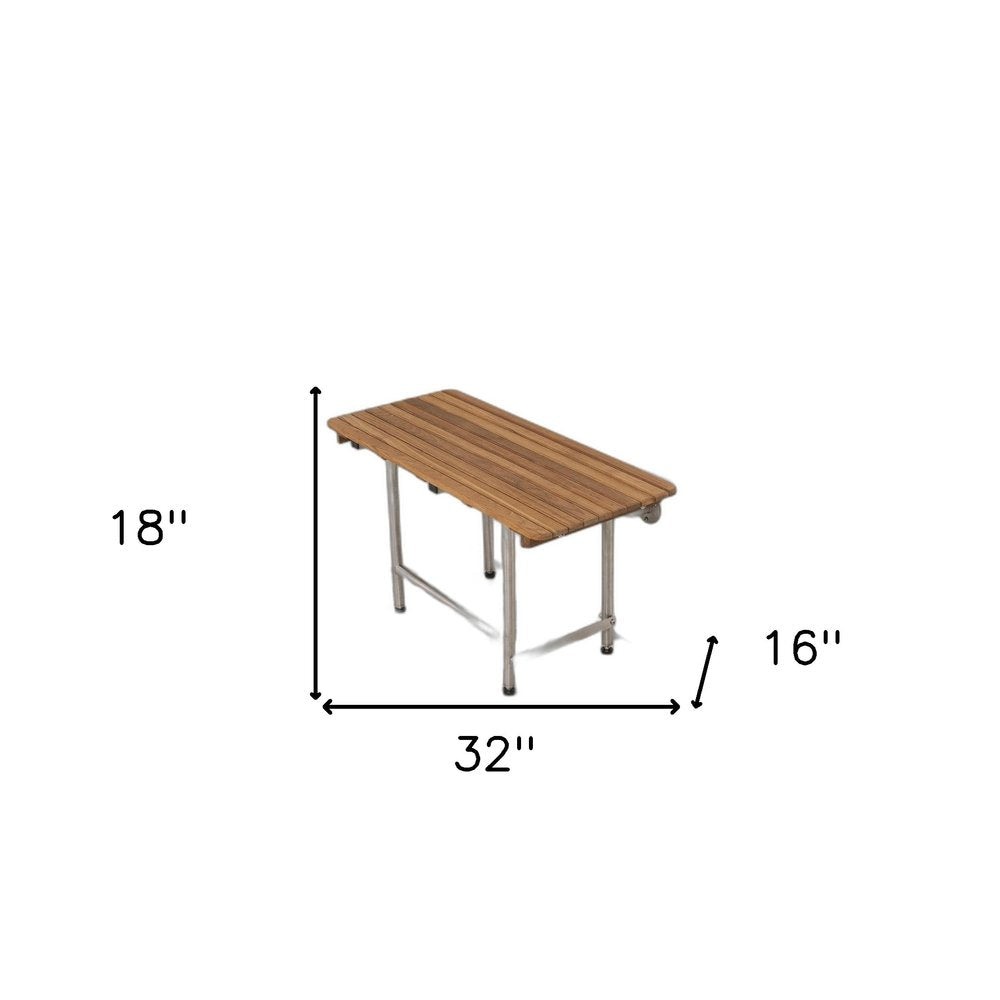 18" X 32" Brown Teak Rectangular Shower Bench
