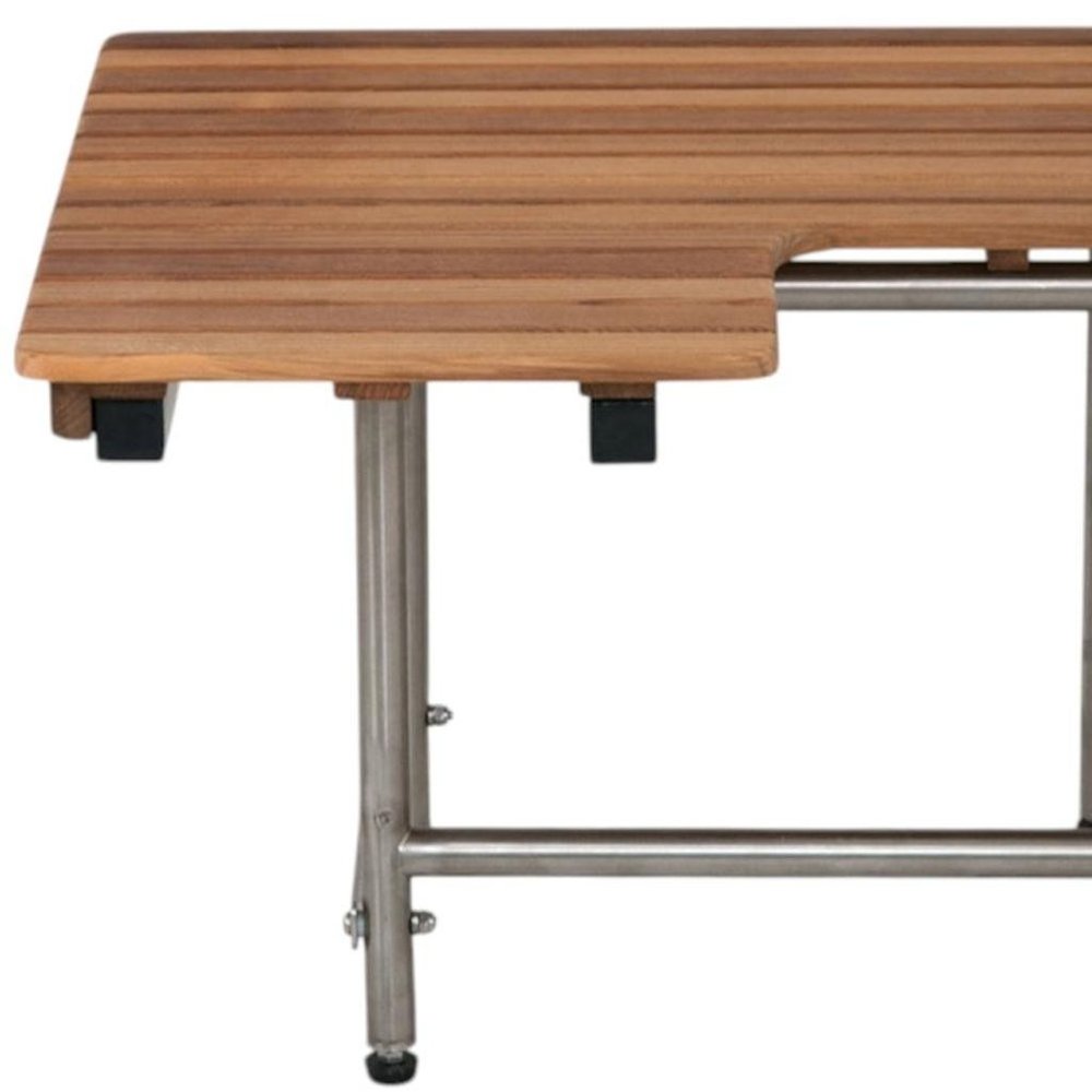 30" Brown Wall Mount Teak Rectangular Shower Bench With Legs