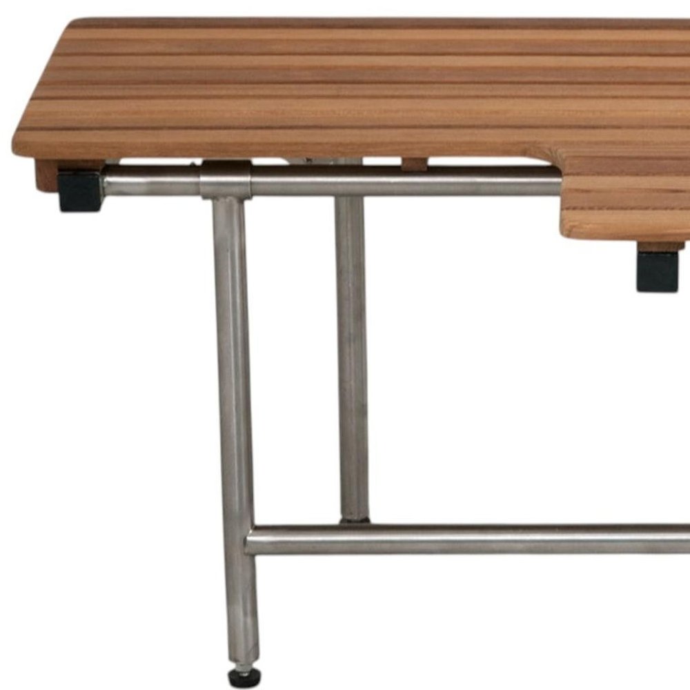 18" X 32" Brown Teak Rectangular Shower Bench With Legs