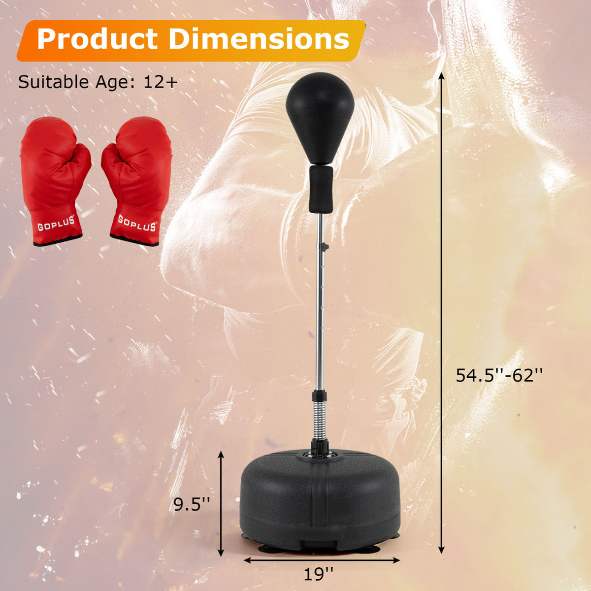 54.5"-62" Height Adjustable FPunching Bag with Stand for Teens and Adults-Black