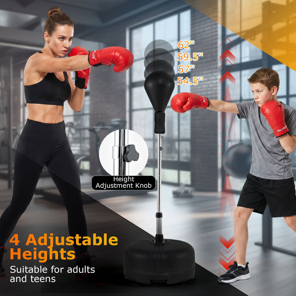 54.5"-62" Height Adjustable FPunching Bag with Stand for Teens and Adults-Black