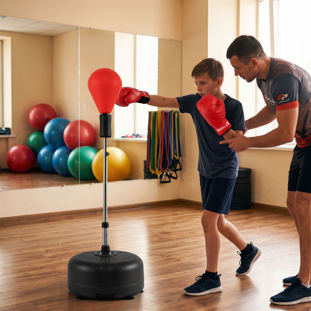54.5"-62" Height Adjustable FPunching Bag with Stand for Teens and Adults-Red
