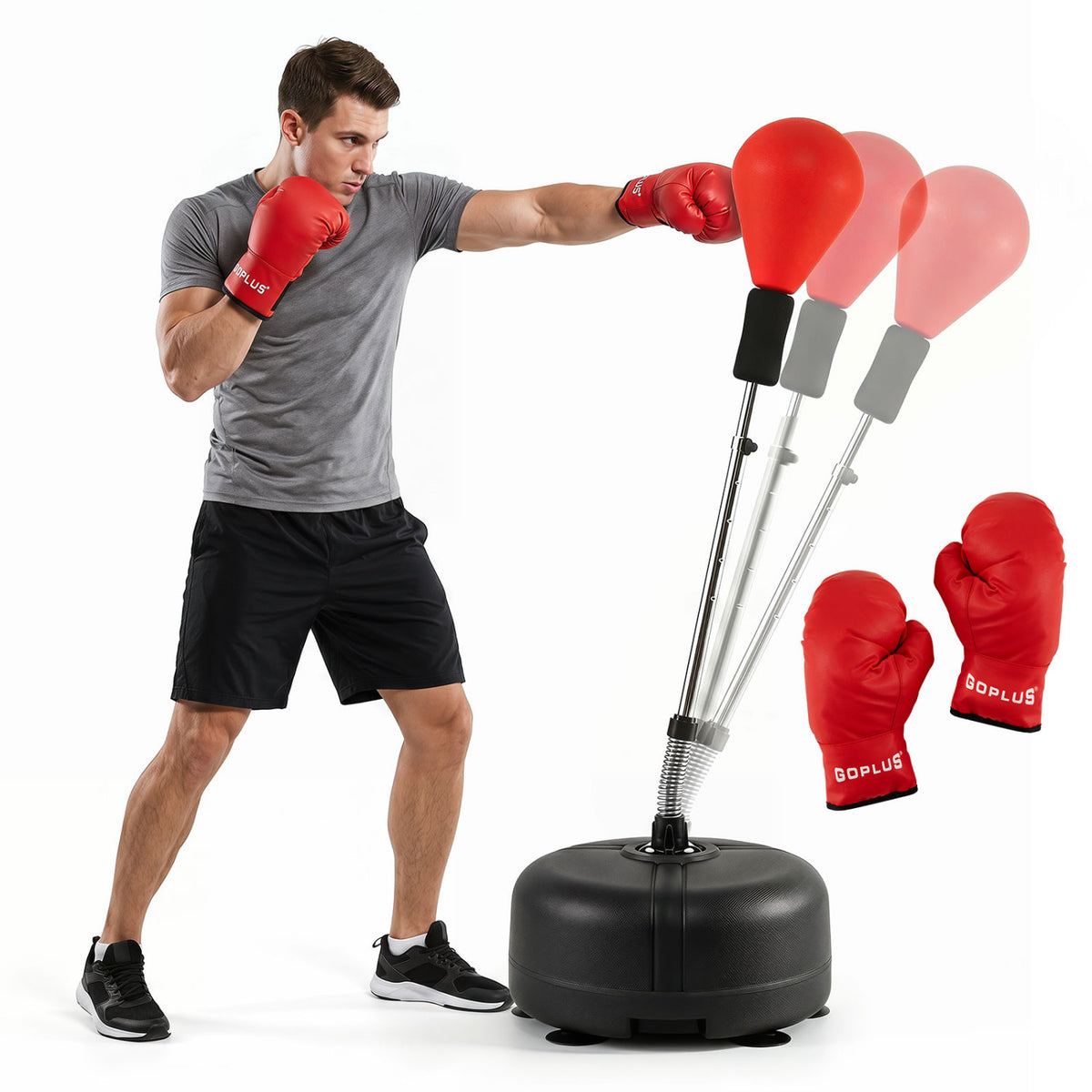 54.5"-62" Height Adjustable FPunching Bag with Stand for Teens and Adults-Red