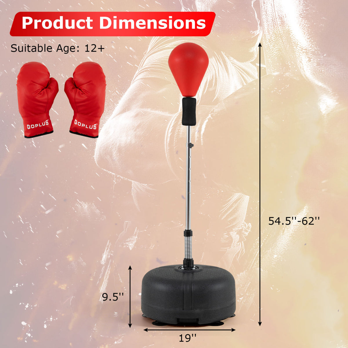 54.5"-62" Height Adjustable FPunching Bag with Stand for Teens and Adults-Red