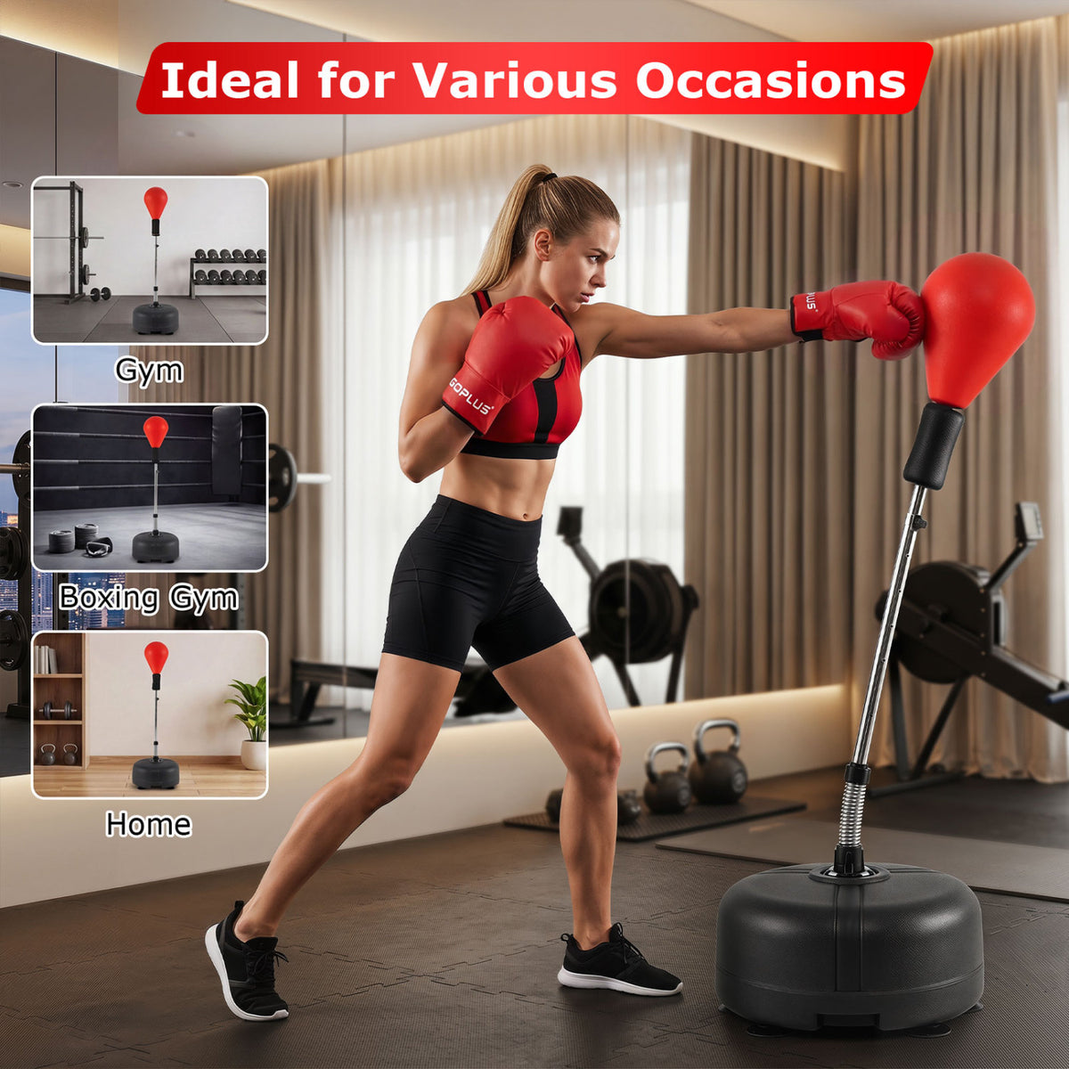 54.5"-62" Height Adjustable FPunching Bag with Stand for Teens and Adults-Red