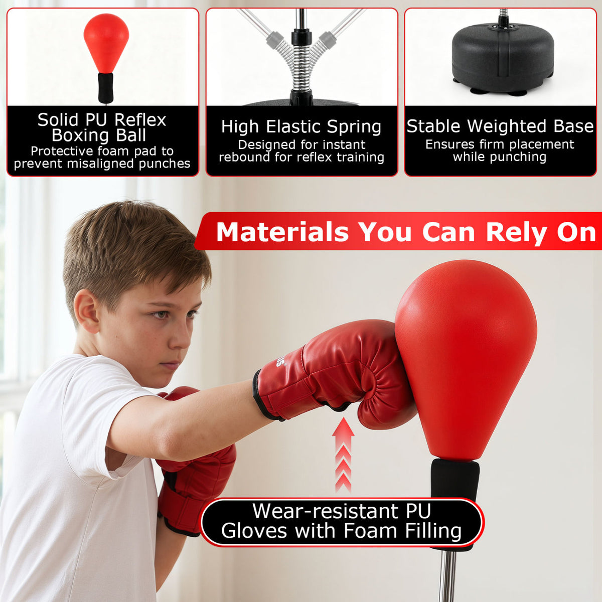 54.5"-62" Height Adjustable FPunching Bag with Stand for Teens and Adults-Red