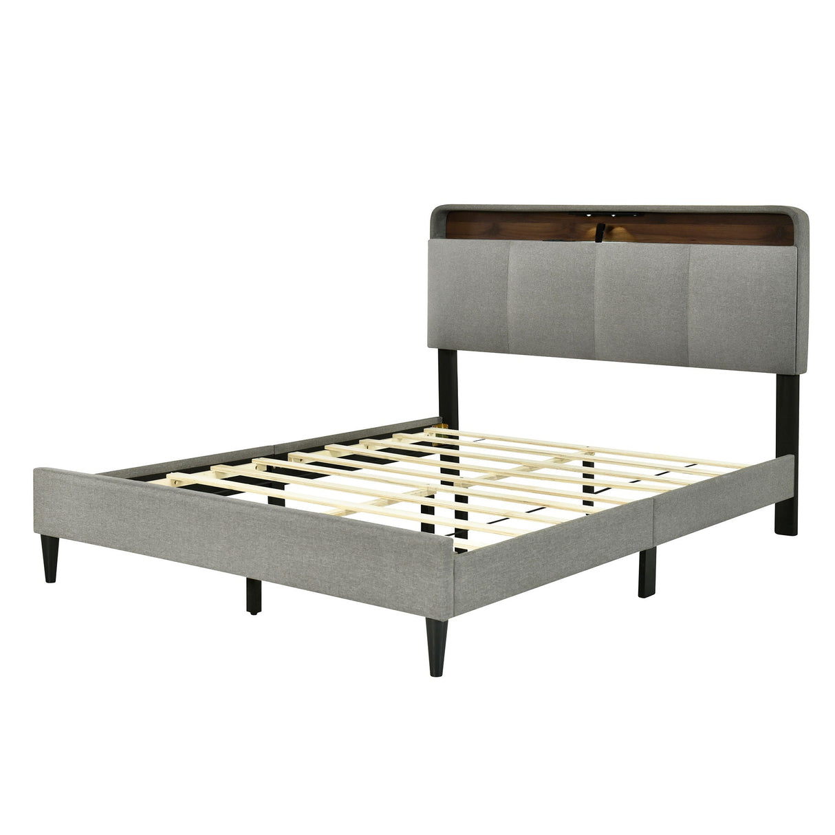Upholstered Platform Bed With Storage Headboard, Sensor Light And A Set Of Sockets And USB Ports by Couch.com