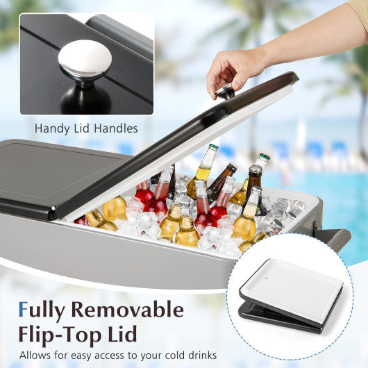 Portable Patio Cooler with Bottom Storage Shelf and Bottle Opener-Gray