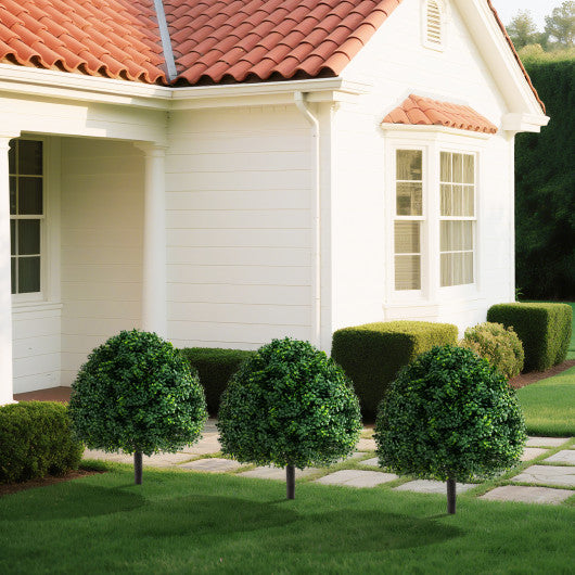 24 Inches Artificial Cypress Topiary Ball Tree Set with Ground Spike-Green